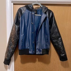 Leather jacket with hood